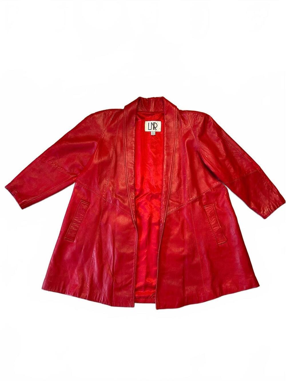 Vintage LNR Red Genuine Leather Blazer Jacket Medium 80s Retro Statement Coat